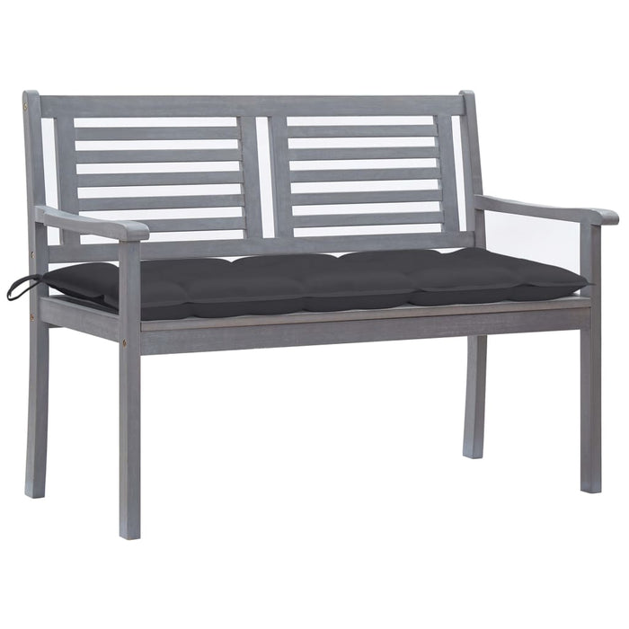 2-seater garden bench with cushion 120 cm gray eucalyptus wood