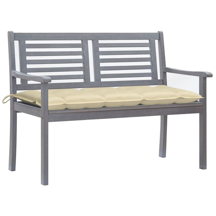 2-seater garden bench with cushion 120 cm gray eucalyptus wood