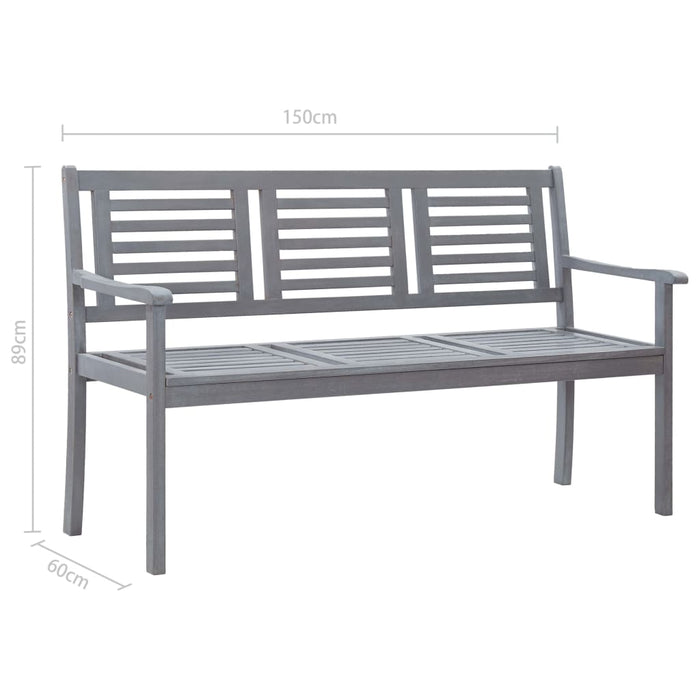 3-seater garden bench with cushion 150 cm gray eucalyptus wood