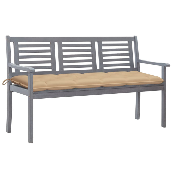 3-seater garden bench with cushion 150 cm gray eucalyptus wood