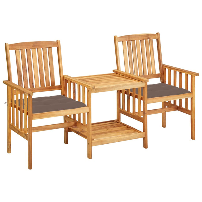Garden chairs with tea table and cushions in solid acacia wood