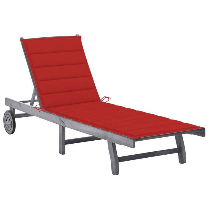 Sun lounger with gray acacia solid wood cushion