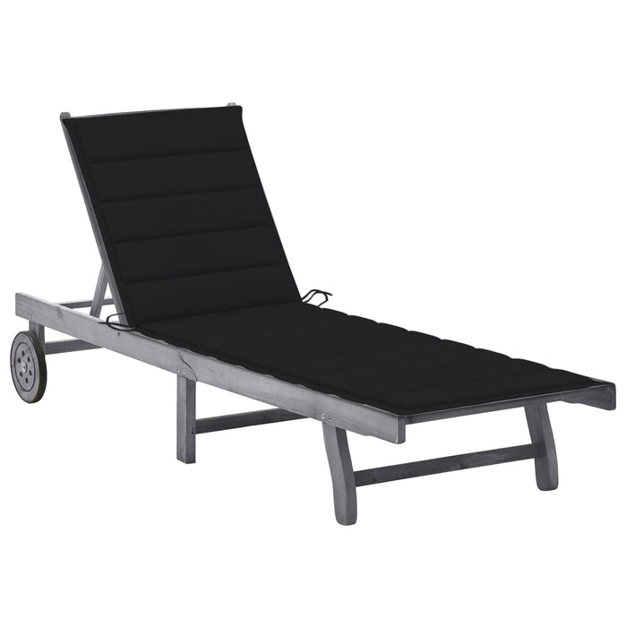 Sun lounger with gray acacia solid wood cushion
