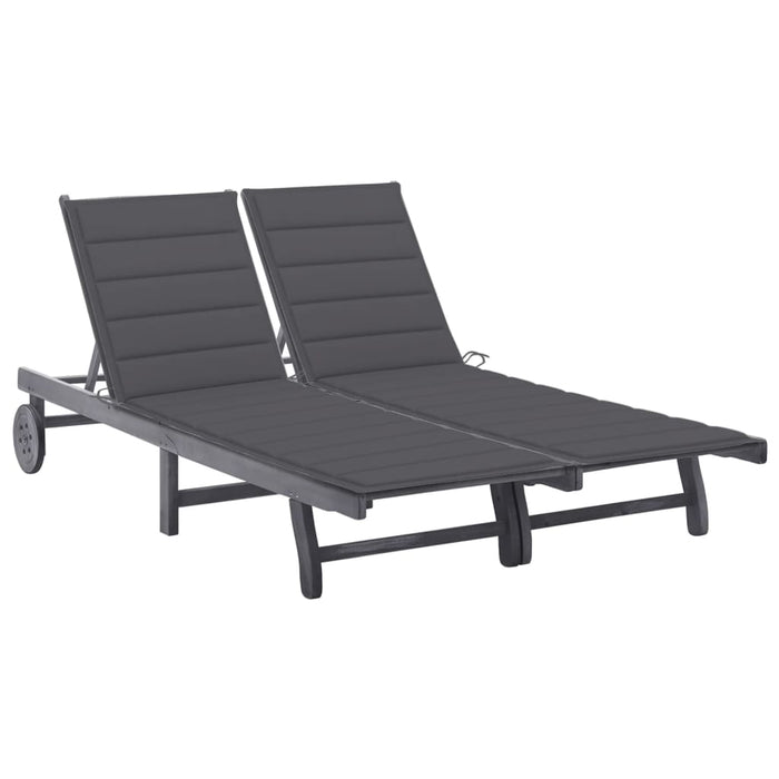 2-person sun lounger with gray acacia solid wood cushion