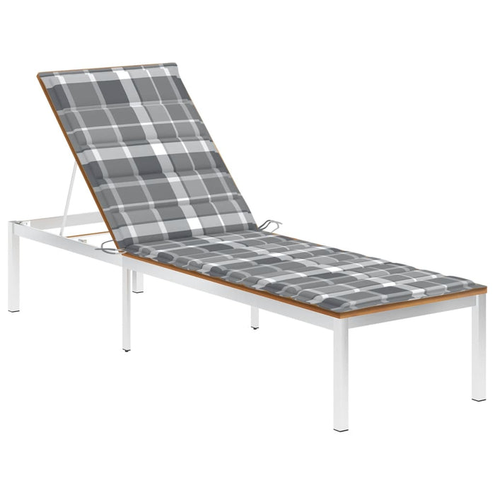Sun lounger with solid acacia wood and stainless steel cushion