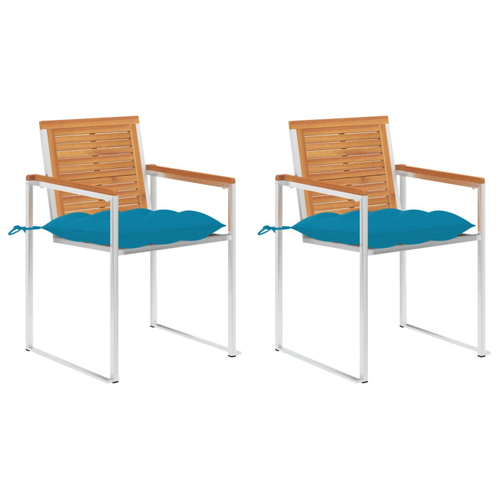 Gartenstühle mit Kissen 2 Stk. Massivholz Akazie und Stahl