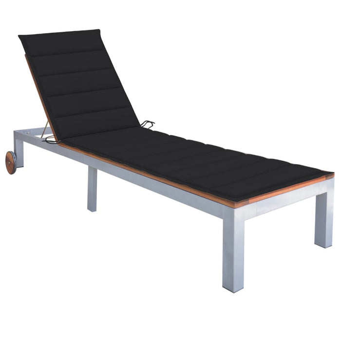 Sun lounger with cushion solid acacia wood galvanized steel