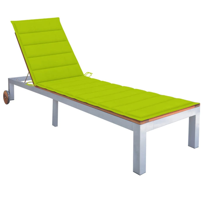 Sun lounger with cushion solid acacia wood galvanized steel