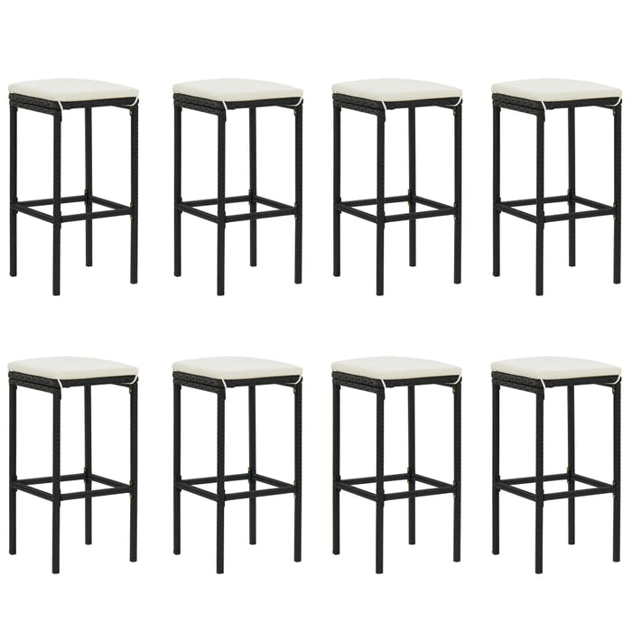 9-tlg. Gartenbar-Set mit Kissen Poly Rattan Schwarz