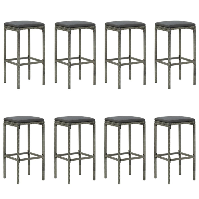 9-tlg. Gartenbar-Set mit Kissen Poly Rattan Grau