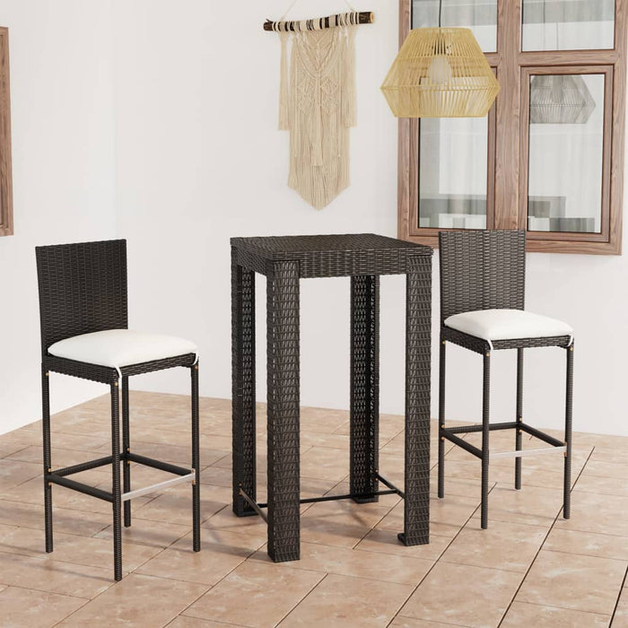 3-tlg. Gartenbar-Set mit Kissen Poly Rattan Schwarz