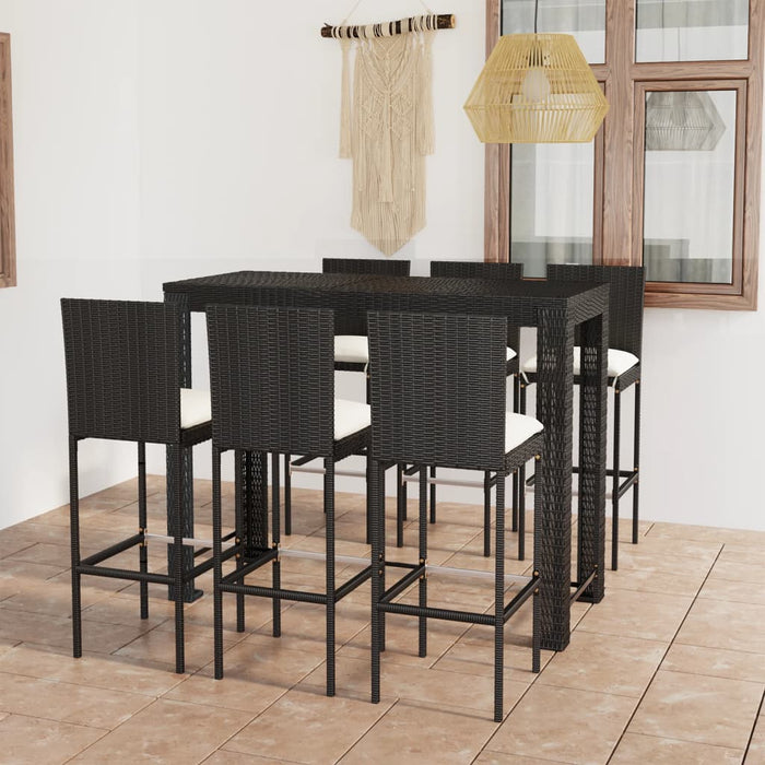 7-tlg. Garten-Bar-Set mit Creme Kissen Poly Rattan