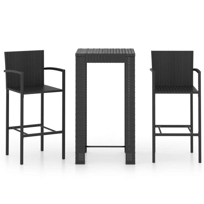3-tlg. Garten-Bar-Set mit Armlehnen Poly Rattan Schwarz