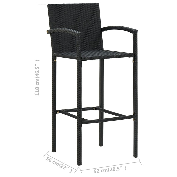 3-tlg. Garten-Bar-Set mit Armlehnen Poly Rattan Schwarz