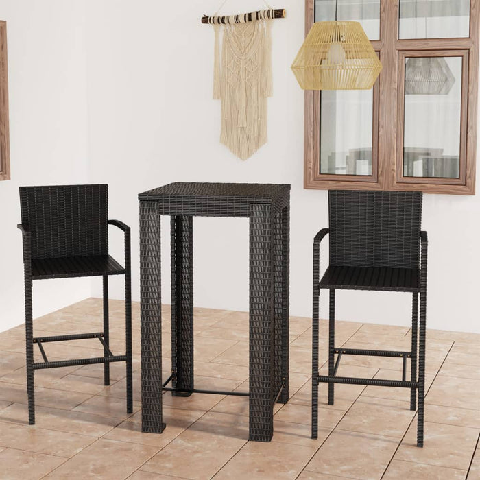 3-tlg. Garten-Bar-Set mit Armlehnen Poly Rattan Schwarz