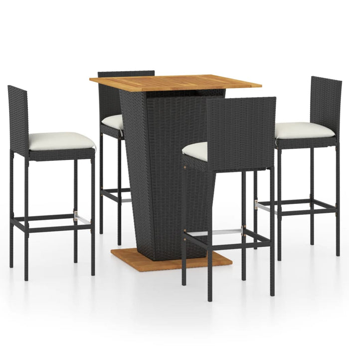 5-tlg. Gartenbar-Set mit Kissen Poly Rattan Schwarz