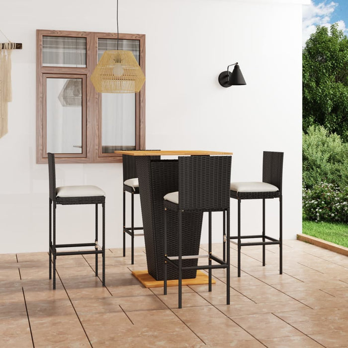 5-tlg. Gartenbar-Set mit Kissen Poly Rattan Schwarz