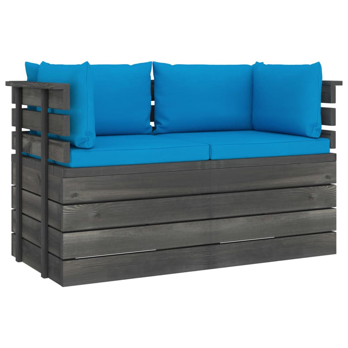 Garten-Palettensofa 2-Sitzer mit Kissen Kiefer Massivholz