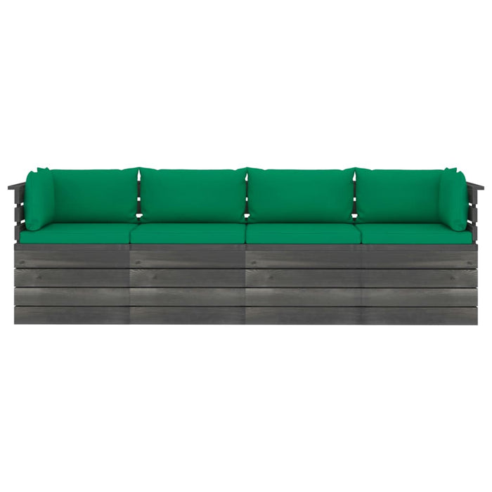 Garten-Palettensofa 4-Sitzer mit Kissen Kiefer Massivholz