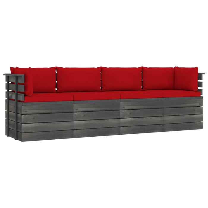 Garten-Palettensofa 4-Sitzer mit Kissen Kiefer Massivholz