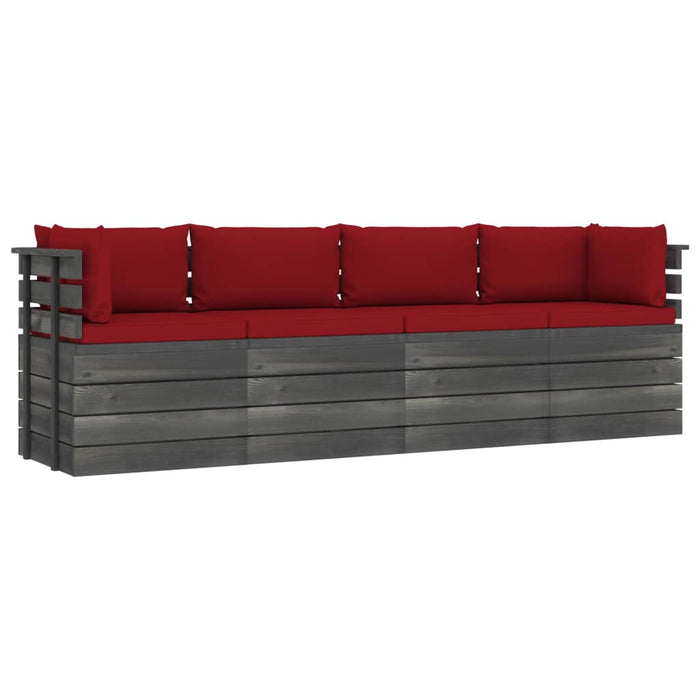 Garten-Palettensofa 4-Sitzer mit Kissen Kiefer Massivholz