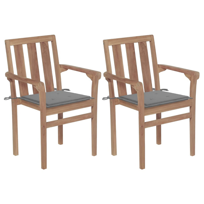 Garden chairs 2 pieces with gray cushions in solid teak wood