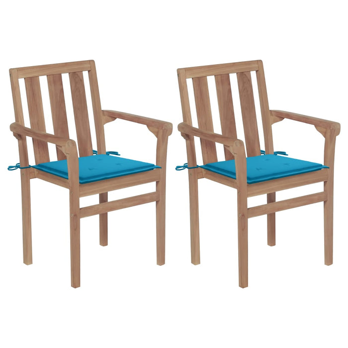 Garden chairs 2 pieces with blue cushions in solid teak wood