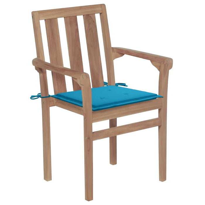 Garden chairs 2 pieces with blue cushions in solid teak wood