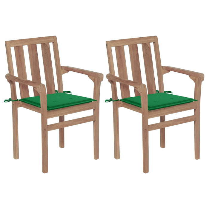 Garden chairs 2 pieces with green cushions in solid teak wood