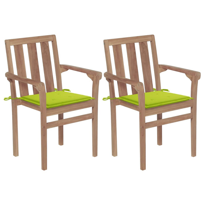 Garden chairs 2 pieces with light green cushions in solid teak wood
