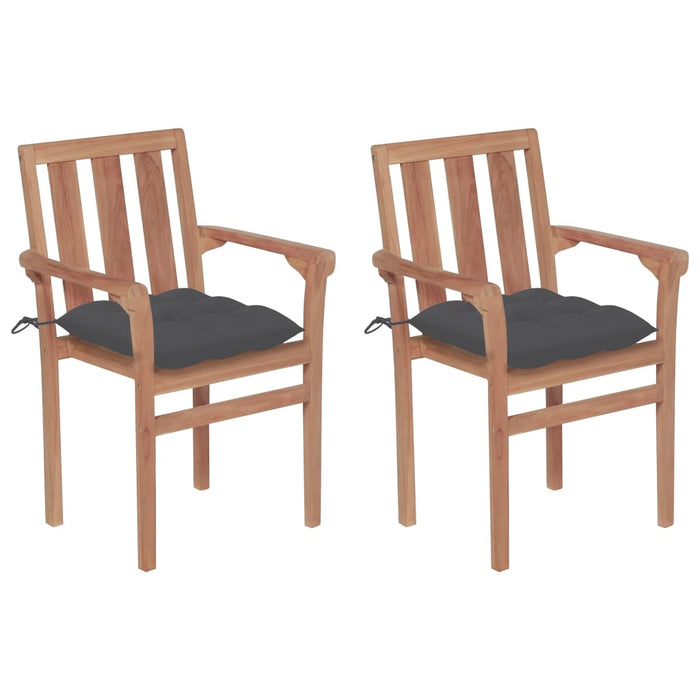 Garden chairs 2 pieces with anthracite cushions made of solid teak wood