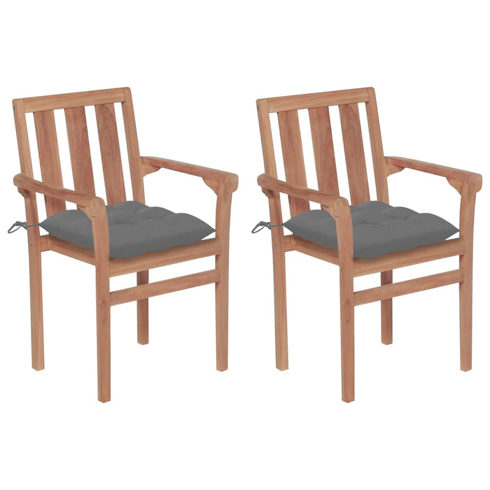 Garden chairs 2 pieces with gray cushions solid teak wood
