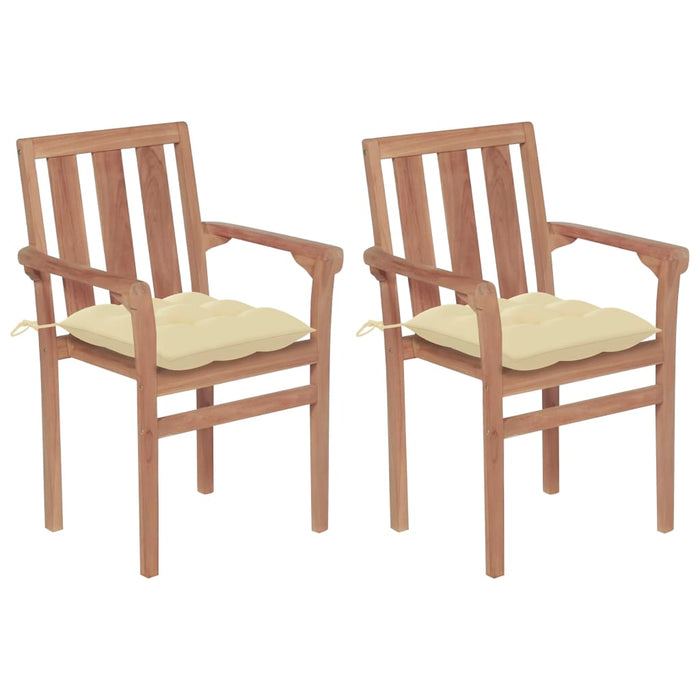 Garden chairs 2 pieces with cream white cushions made of solid teak wood