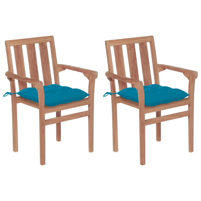 Garden chairs 2 pieces with light blue cushions made of solid teak wood