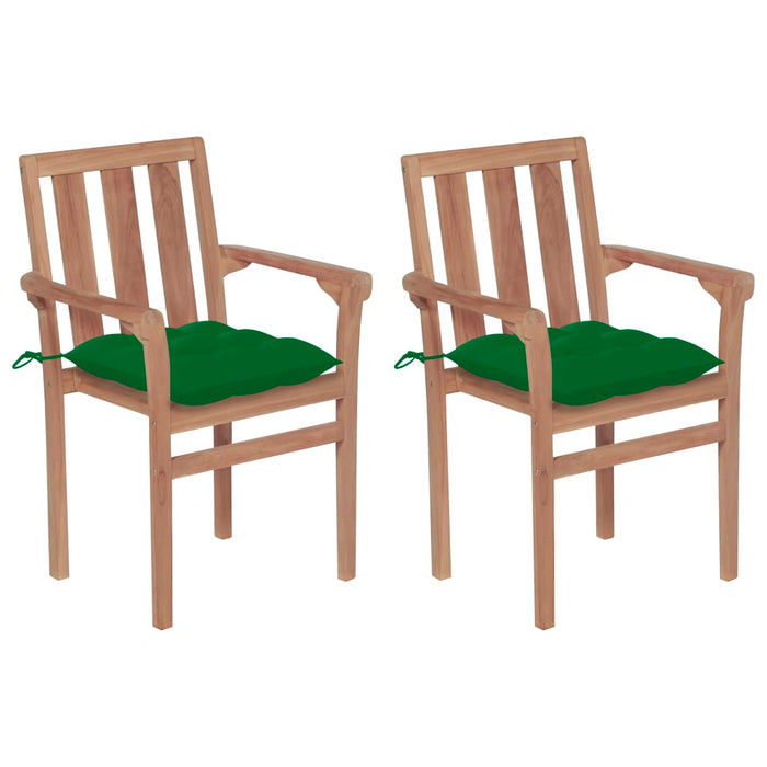Garden chairs 2 pieces with green cushions solid teak wood