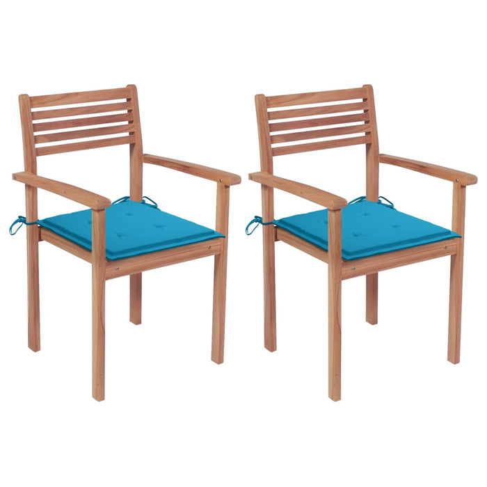 Gartenstühle 2 Stk. mit Blauen Kissen Massivholz Teak