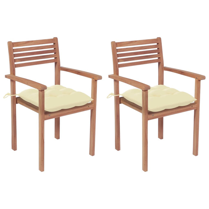 Gartenstühle 2 Stk. mit Cremeweißen Kissen Massivholz Teak