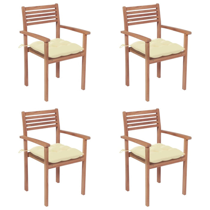 Gartenstühle 4 Stk. mit Cremeweißen Kissen Massivholz Teak