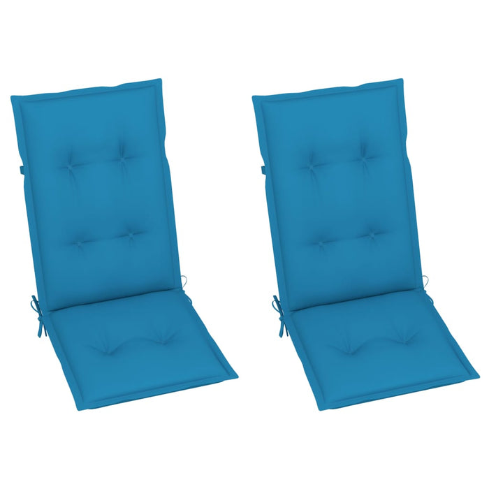 Gartenstühle 2 Stk. mit Blauen Auflagen Massivholz Teak
