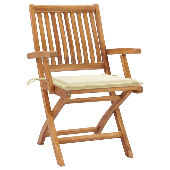 Gartenstühle 2 Stk. mit Cremeweißen Kissen Teak Massivholz
