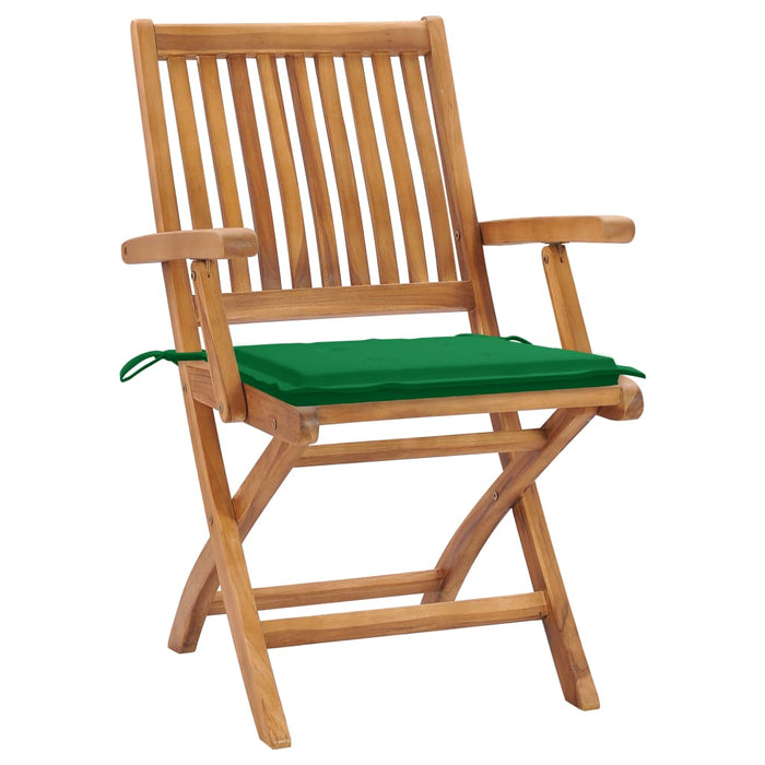 Gartenstühle 2 Stk. mit Grünen Kissen Teak Massivholz
