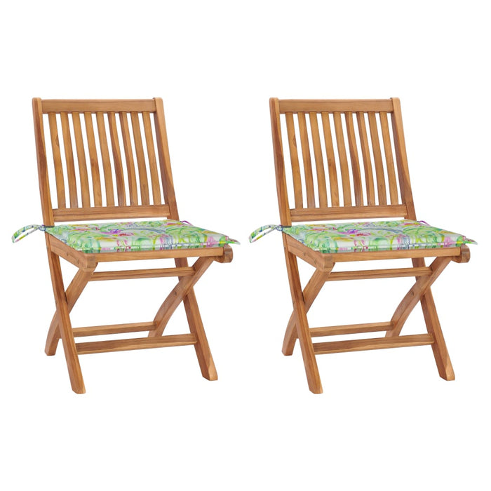Gartenstühle 2 Stk. mit Blattmuster-Kissen Massivholz Teak