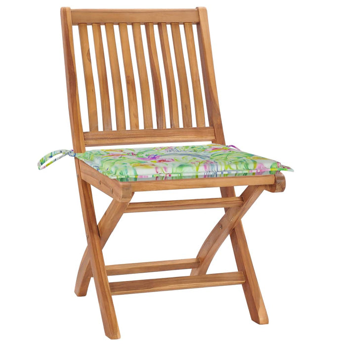 Gartenstühle 2 Stk. mit Blattmuster-Kissen Massivholz Teak