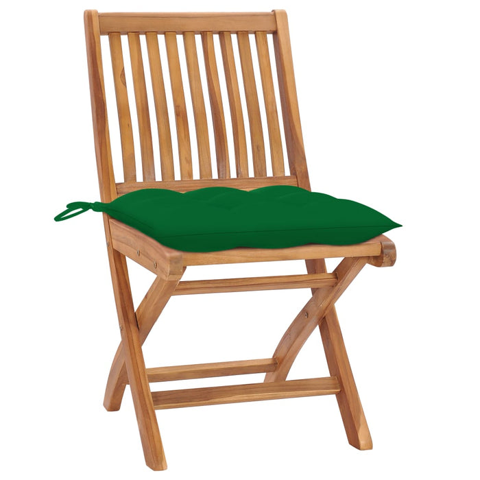 Garden chairs 2 pieces with green cushions solid teak wood