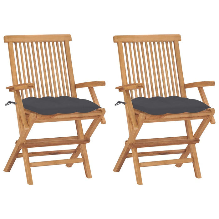 Gartenstühle mit Anthrazit Kissen 2 Stk. Massivholz Teak