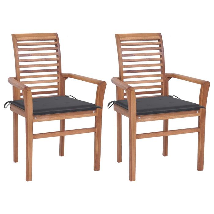 Dining chairs 2 pieces with anthracite cushions made of solid teak wood