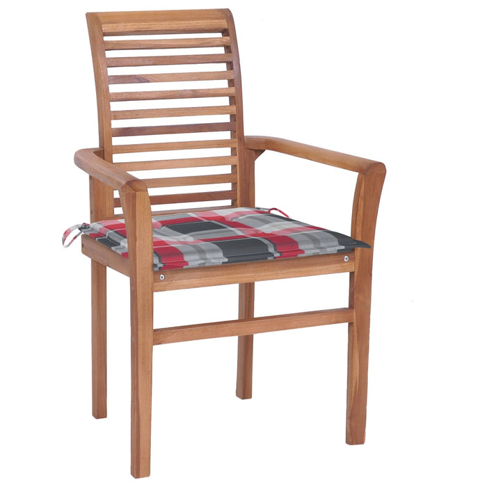 Essstühle 2 Stk. Rote Karomuster-Kissen Massivholz Teak