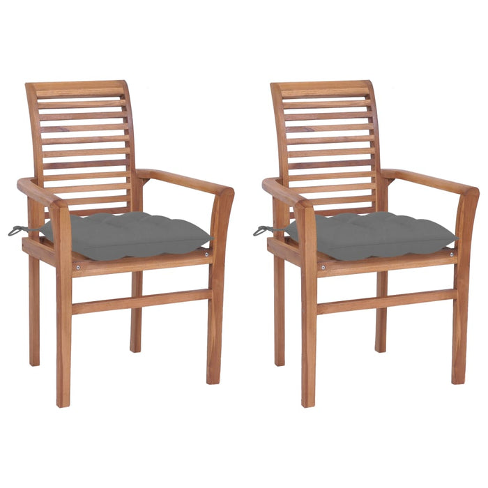 Dining chairs 2 pieces with gray cushions solid teak wood
