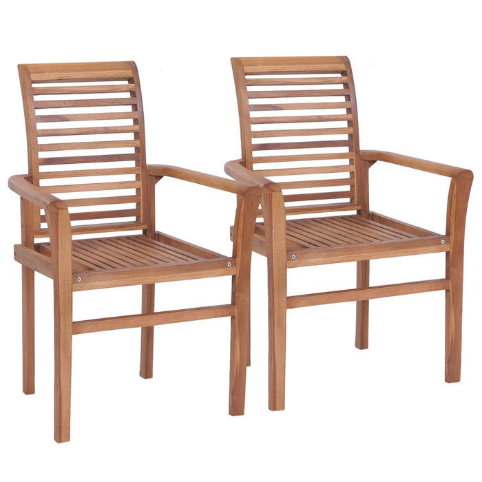 Dining chairs 2 pieces with cream white cushions made of solid teak wood