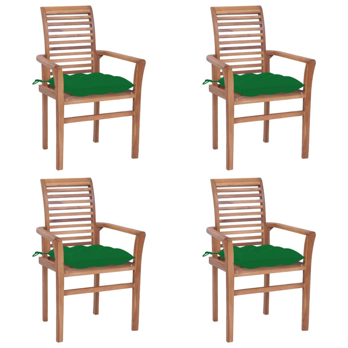 Essstühle 4 Stk. mit Grünen Kissen Massivholz Teak